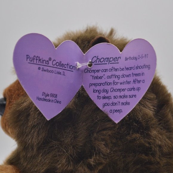 Chompers the Beaver Puffkins by Swibco Style 6608 Bean Bag Plush - Picture 6 of 9